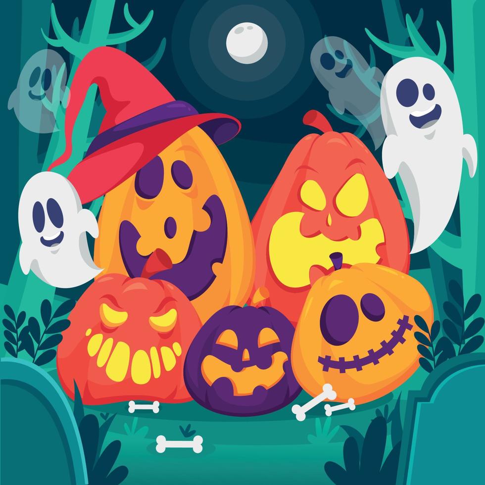 jack o lantern y amigos en halloween vector