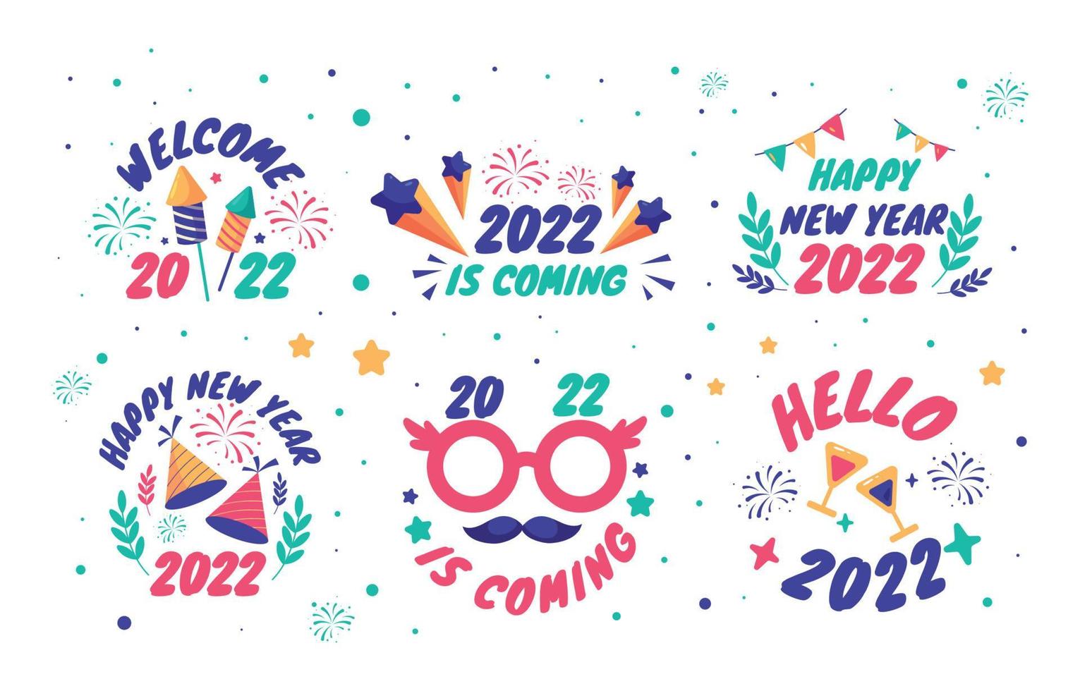 Happy New Year Sticker Set vector
