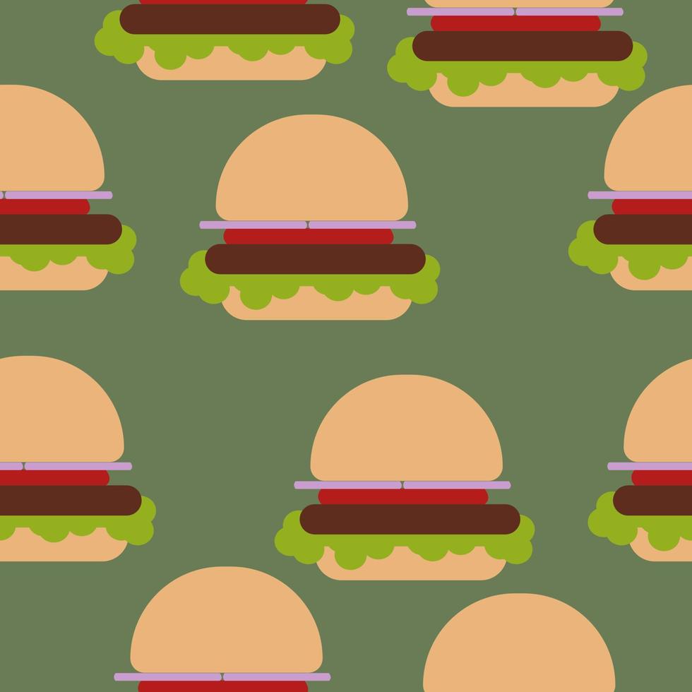 Hamburguesa de patrones sin fisuras, comida rápida sobre un fondo verde oscuro vector