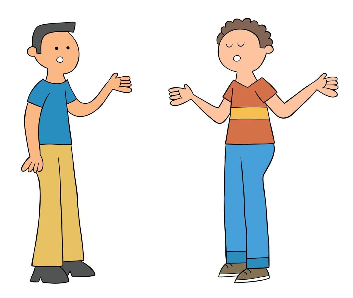 dibujos animados de dos amigos hablando entre sí, ilustración vectorial vector