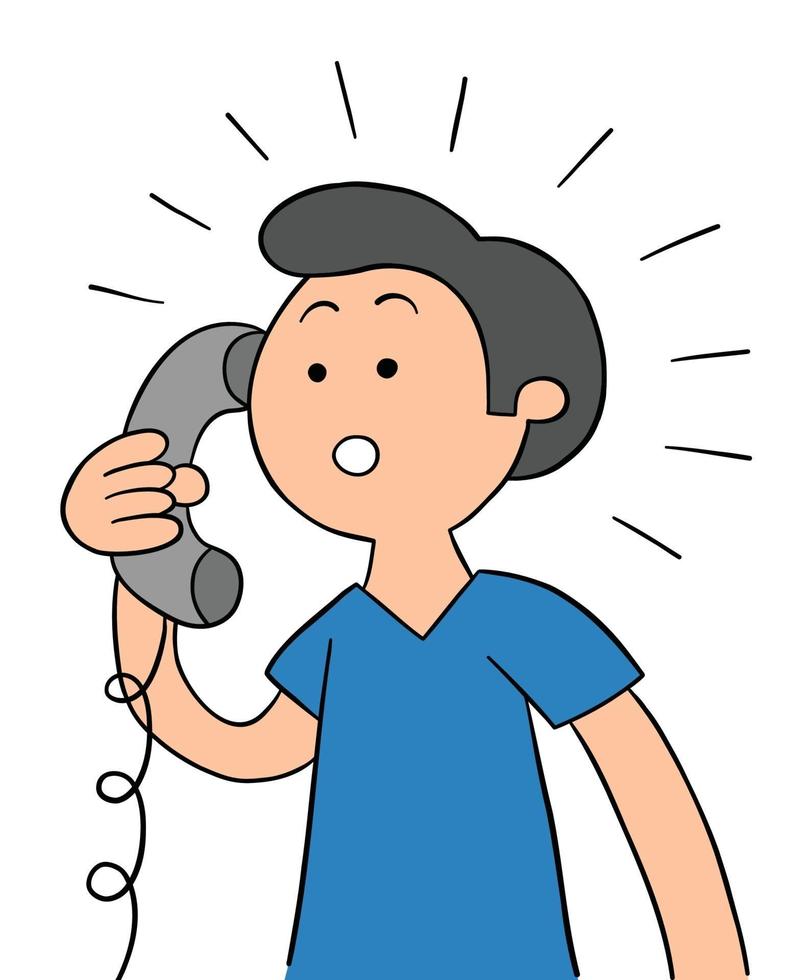 Hombre de dibujos animados hablando por teléfono fijo y sorprendido,  ilustración vectorial 3692221 Vector en Vecteezy