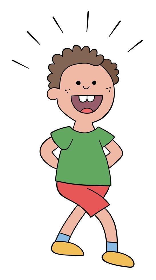 Cartoon little boy is happy and walking, vector illustration