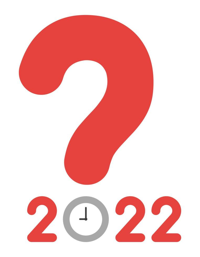 New year 2022 vector concept, big question mark with clock point instead of zero, problem with time