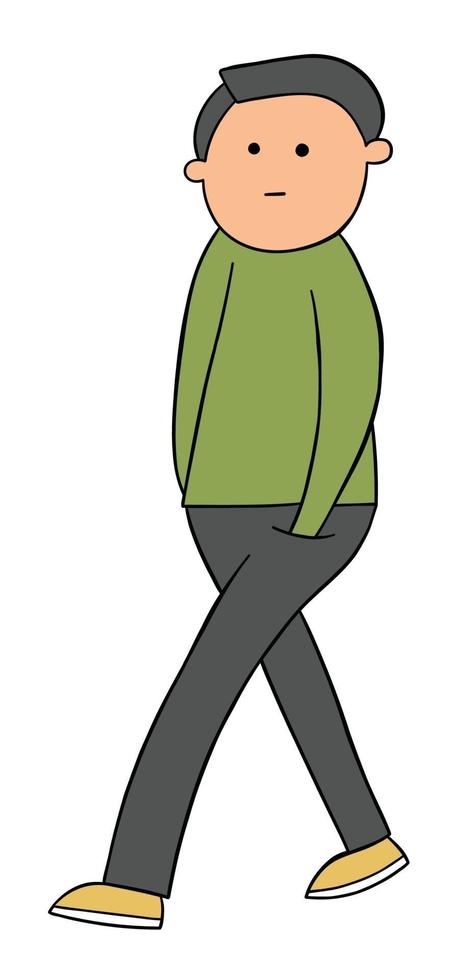 Hombre de dibujos animados caminando con las manos en los bolsillos, ilustración vectorial vector