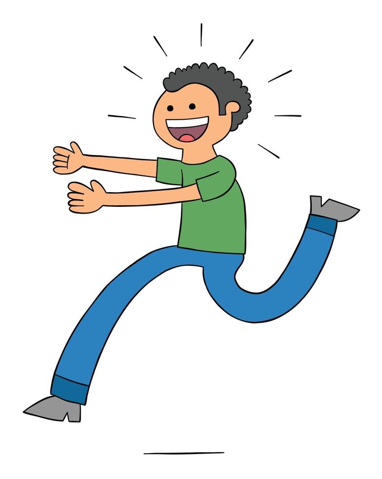 Cartoon excited man comes running, vector illustration