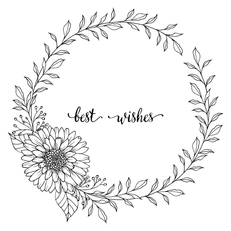 Hand drawn wreath. Romantic floral design element made of branches, leaves, twigs and flowers. vector