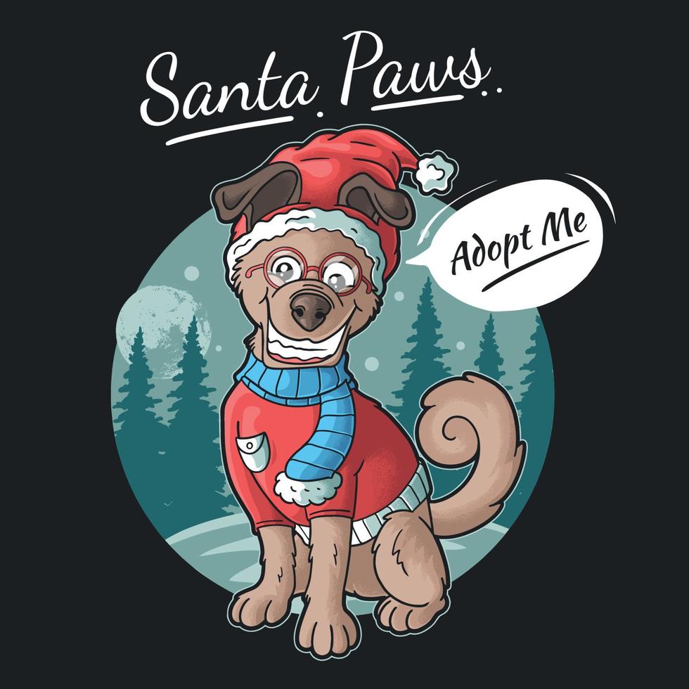 lindo perro santa en la noche de navidad vector