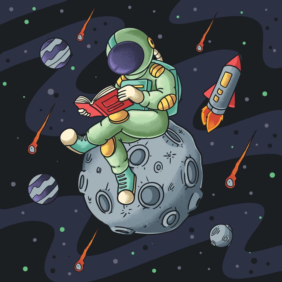 astronauta leyendo un libro en el espacio vector