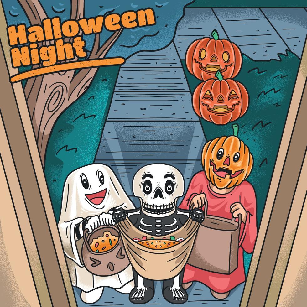 Kids Trick or Treating on Halloween vector