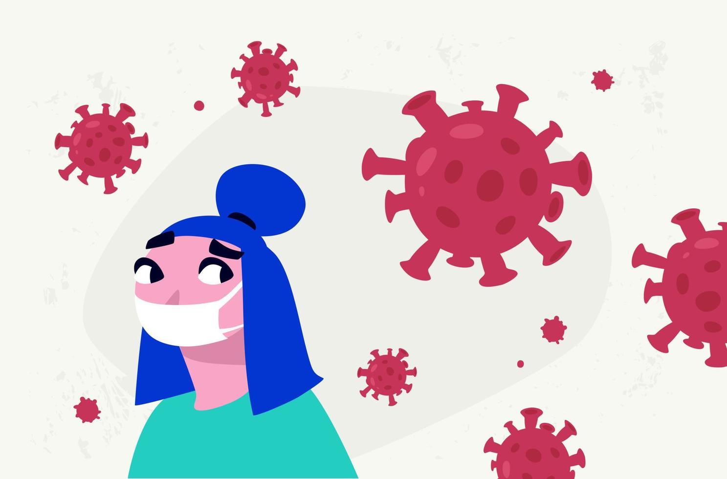 Illustration of a woman in a protective mask. Vector. Epidemic. Worldwide pandemic corona virus 19. A healthy person in a medical mask. Protection against viruses and bacteria. vector