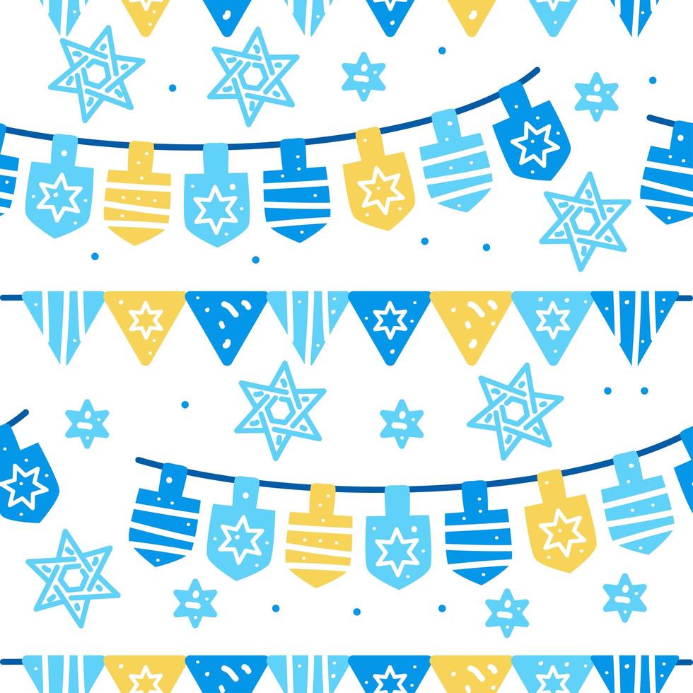 celebración de hanukkah de patrones sin fisuras con guirnalda y estrella de david vector