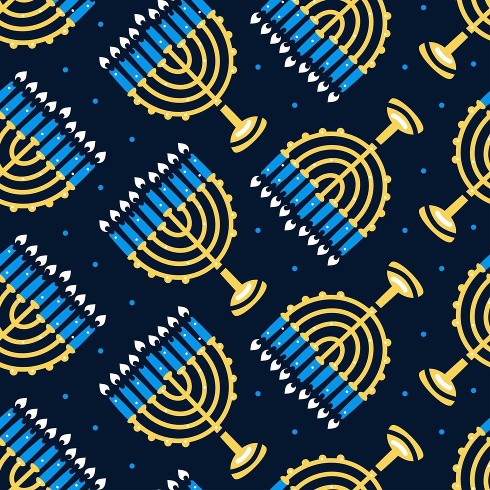 Happy Hanukkah pattern with menorah, traditional candles seamless. vector