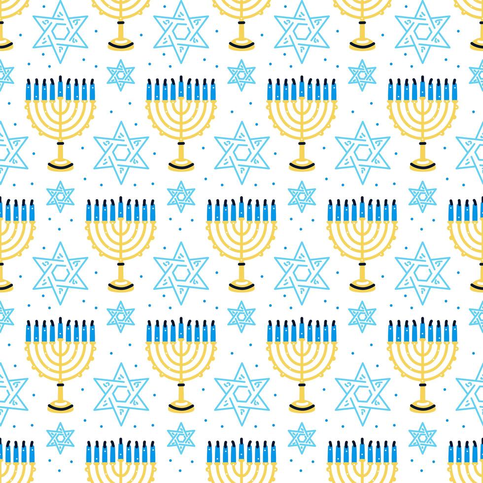 Happy Hanukkah pattern with menorah, traditional candles seamless. vector