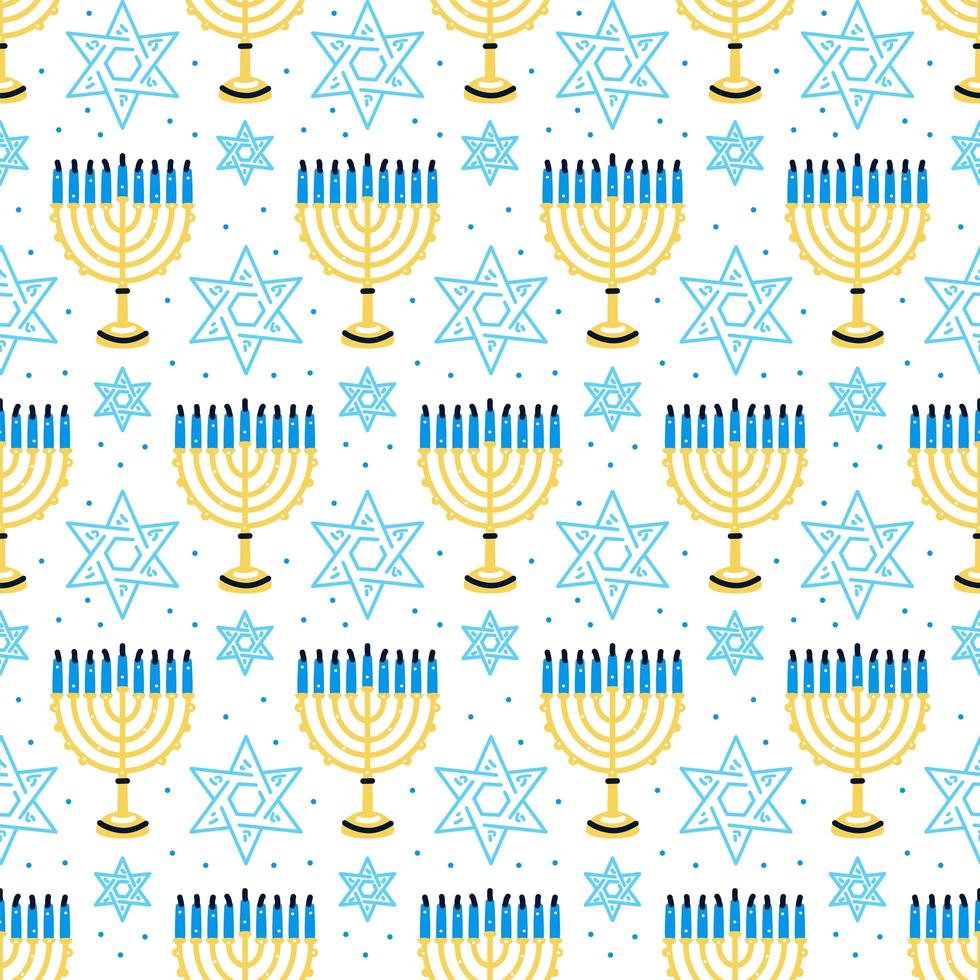 Happy Hanukkah pattern with menorah, traditional candles seamless. vector