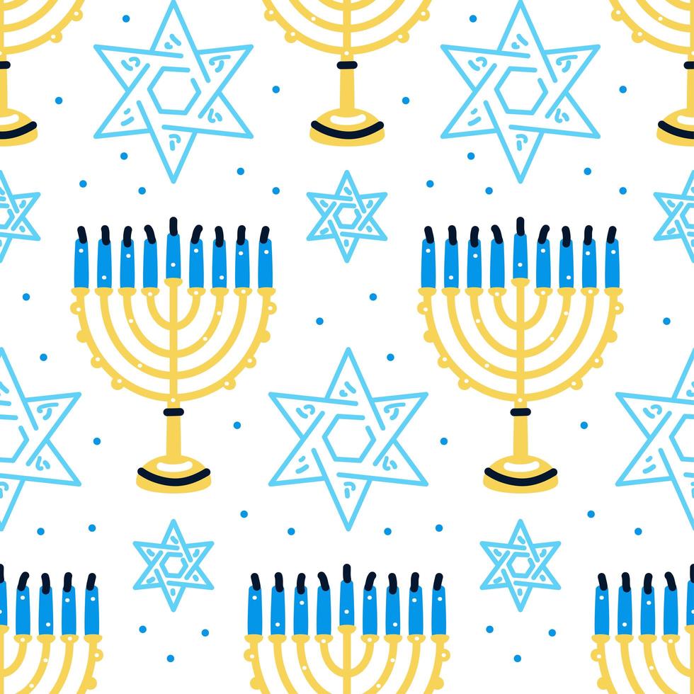patrón de feliz hanukkah con menorá, velas tradicionales sin costuras. vector