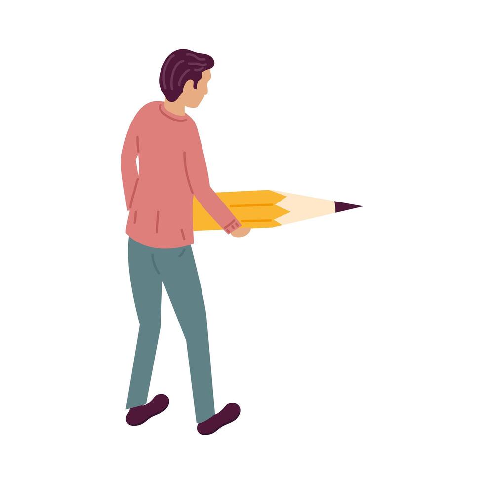 man lifting pencil avatar character vector