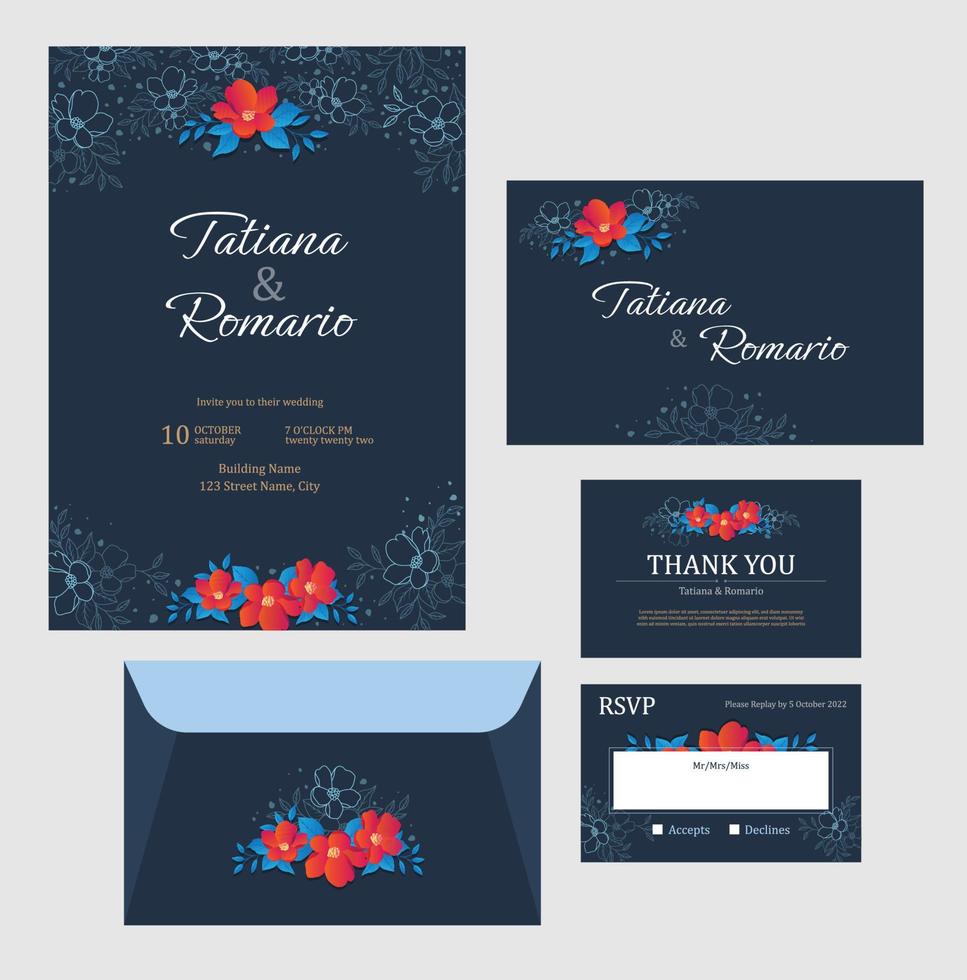 conjunto de invitación de boda de invierno vector