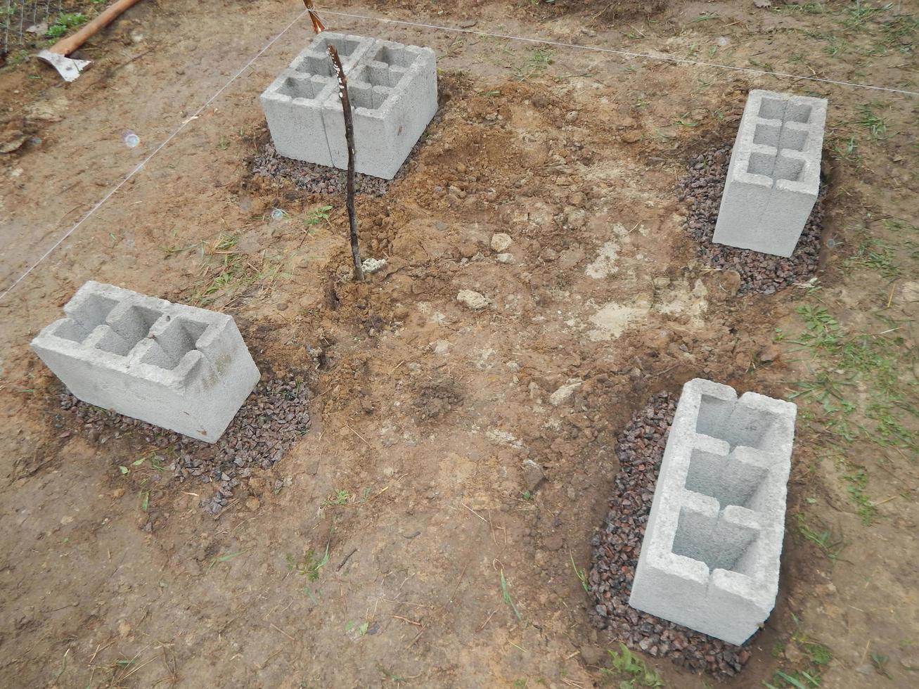 Concreting foundation blocks, cinder, concrete work photo