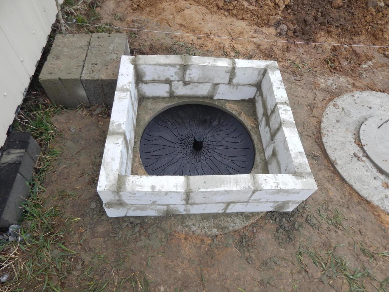 Concreting foundation blocks, cinder, concrete work photo