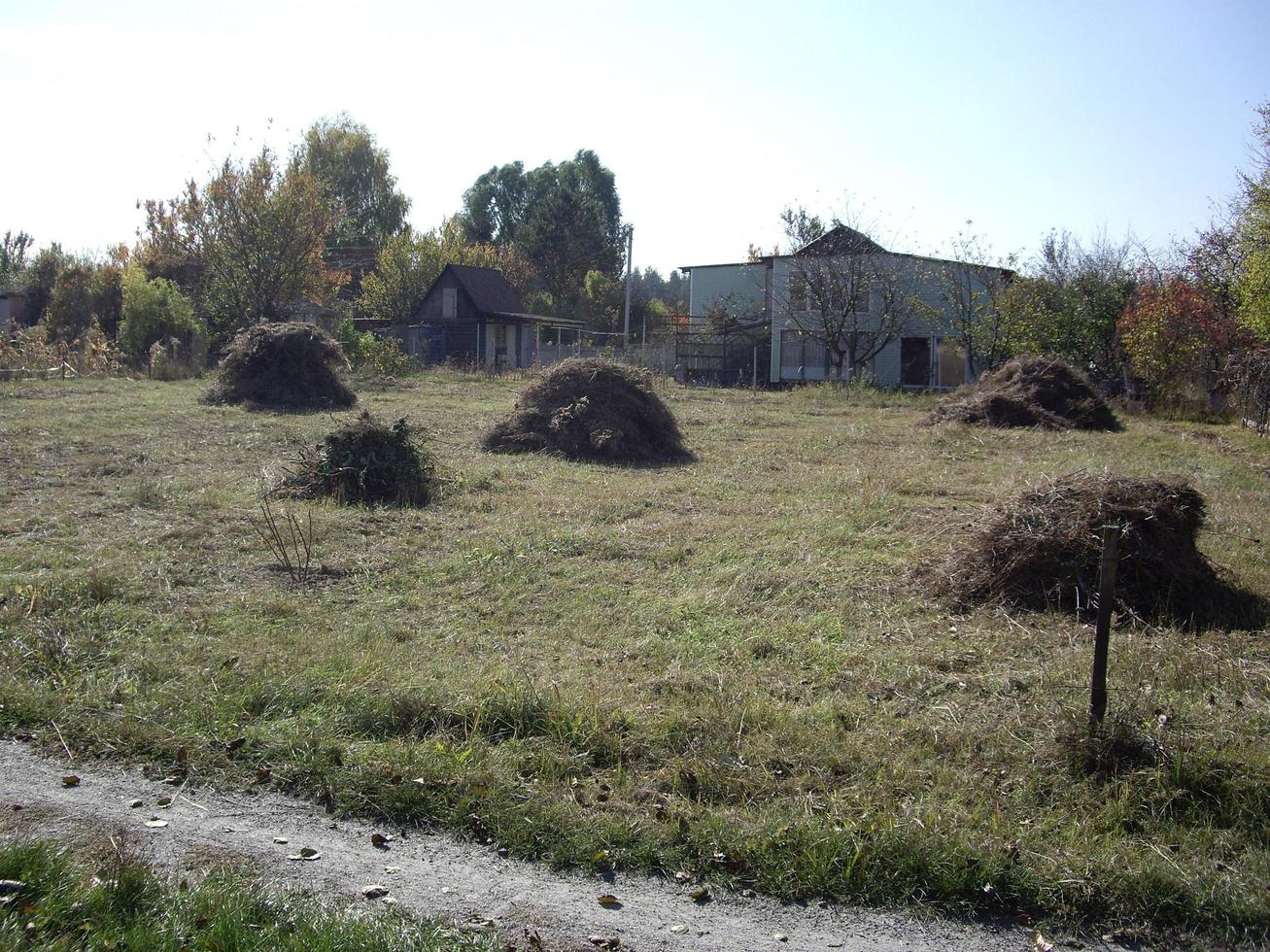 Haystack in the village and garden photo