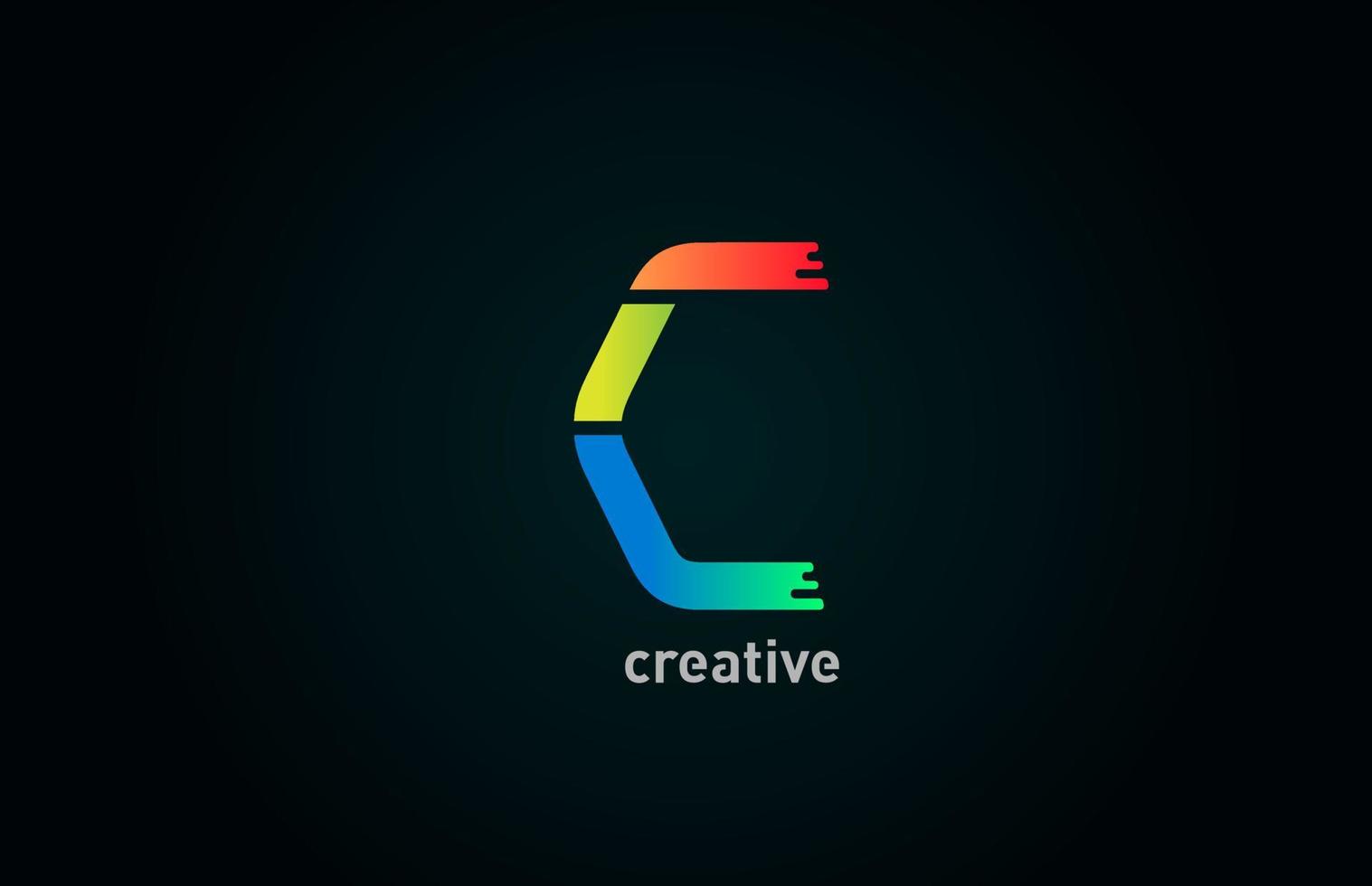 C colored alphabet letter logo design icon in blue green orange color for company and business vector