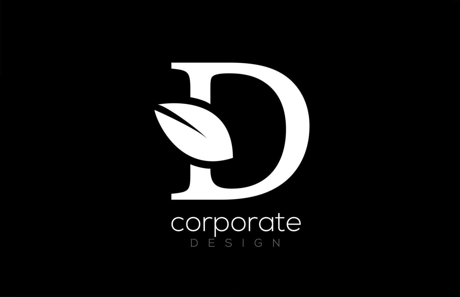 black and white D letter alphabet leaf logo icon design for company and business vector