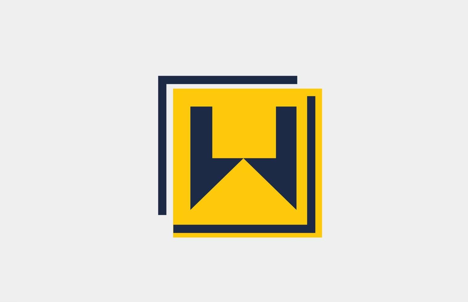 W yellow blue square alphabet letter logo icon design for business and company vector
