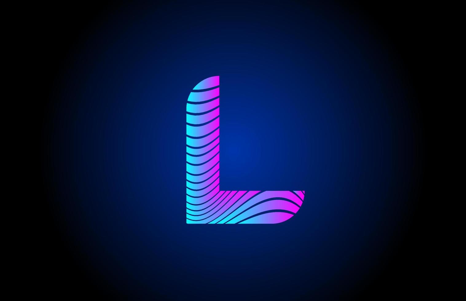 L pink blue alphabet letter logo icon for company design. Curly line concept for corporate identity vector