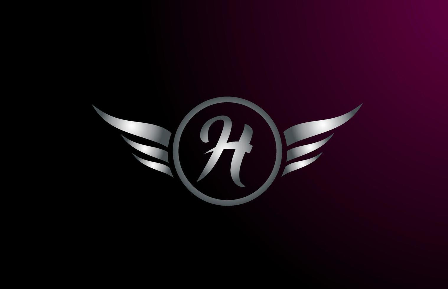 silver grey wings H letter alphabet logo design with metallic icon for business company vector