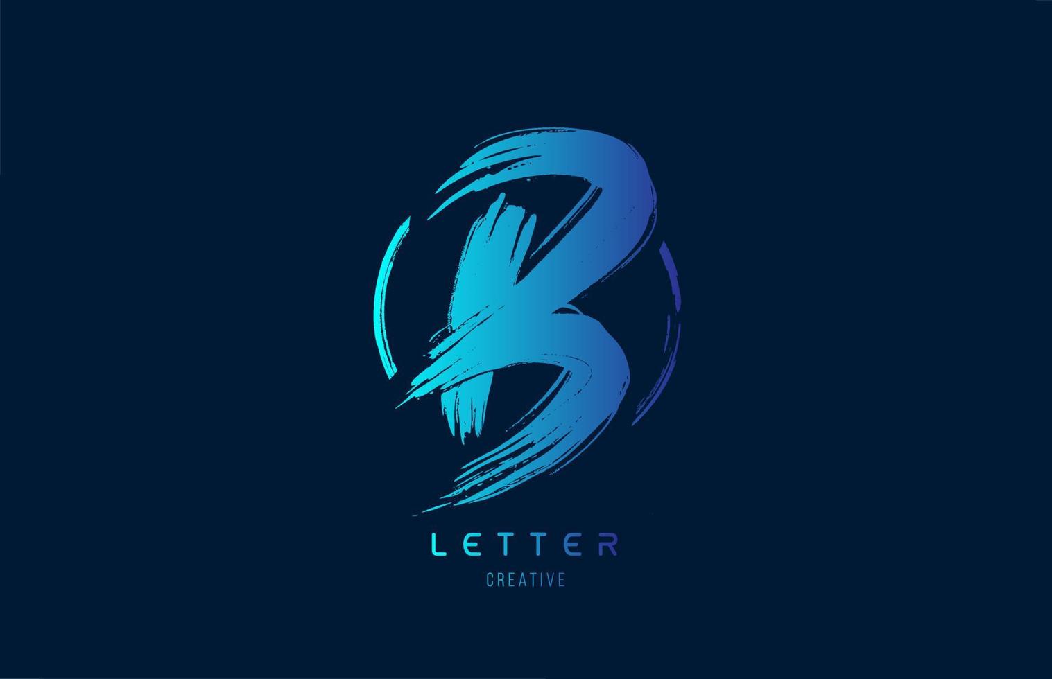 Logotipo del icono de la letra b del cepillo del grunge de la mano azul con el círculo. diseño de alfabeto para el diseño de una empresa vector