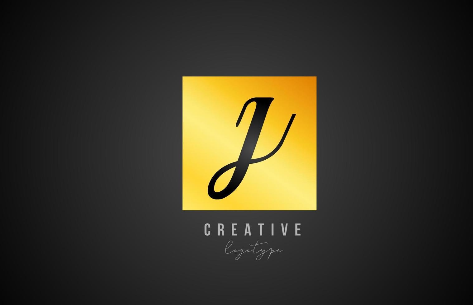 J gold golden square alphabet letter logo icon design for company and business vector