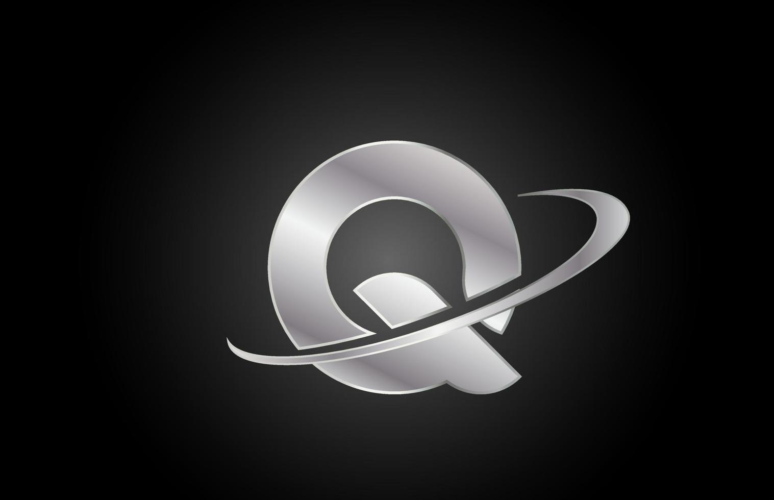 Q icono de logotipo de letra del alfabeto de metal para empresa con diseño de swoosh vector