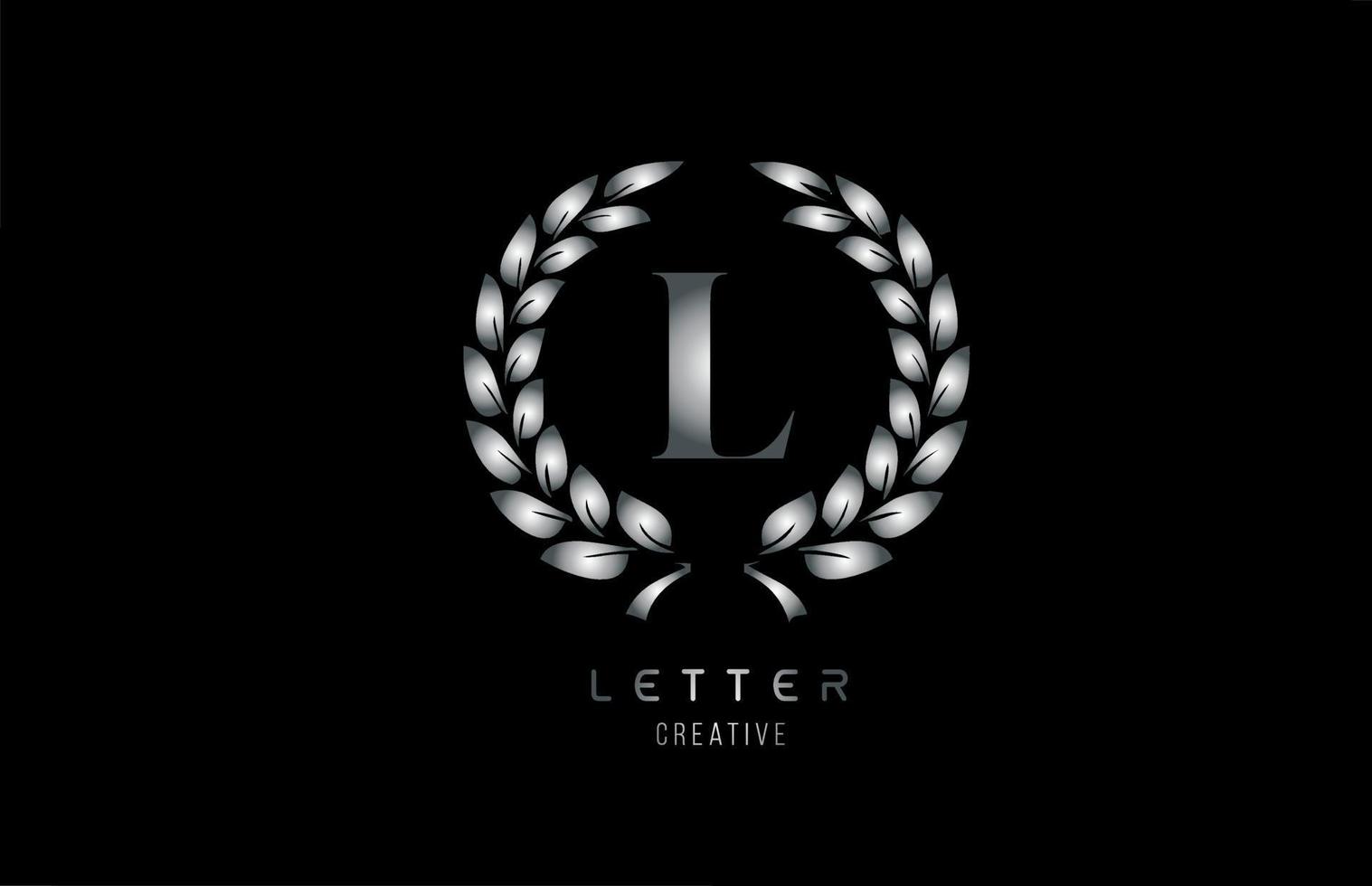 silver grey metal L alphabet letter logo icon with floral design for company and business vector
