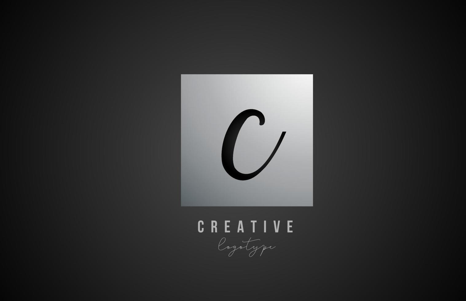 silver metal grey C square alphabet letter logo icon design for business and company vector