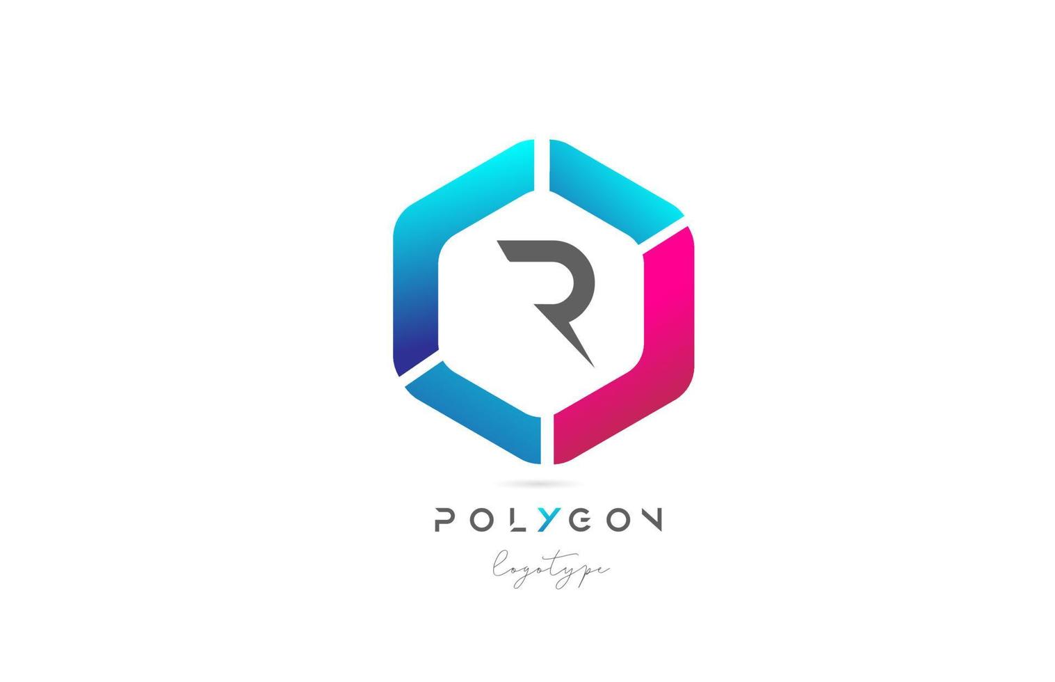 R polígono rosa azul icono alfabeto letra diseño de logotipo para negocios y empresa vector