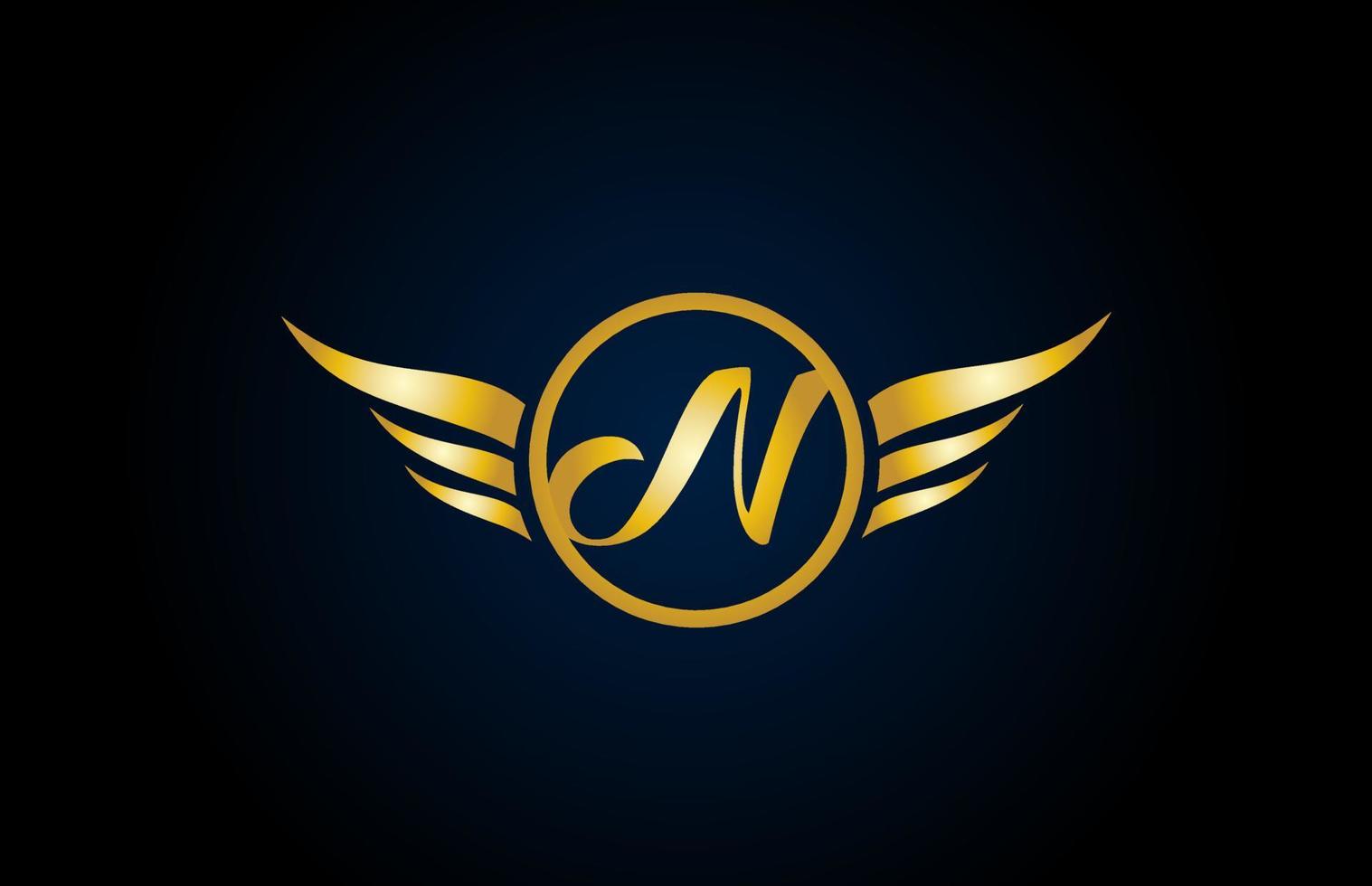 Oro dorado n alas alas alfabeto letra logo icono con elegante diseño para empresa y negocio vector