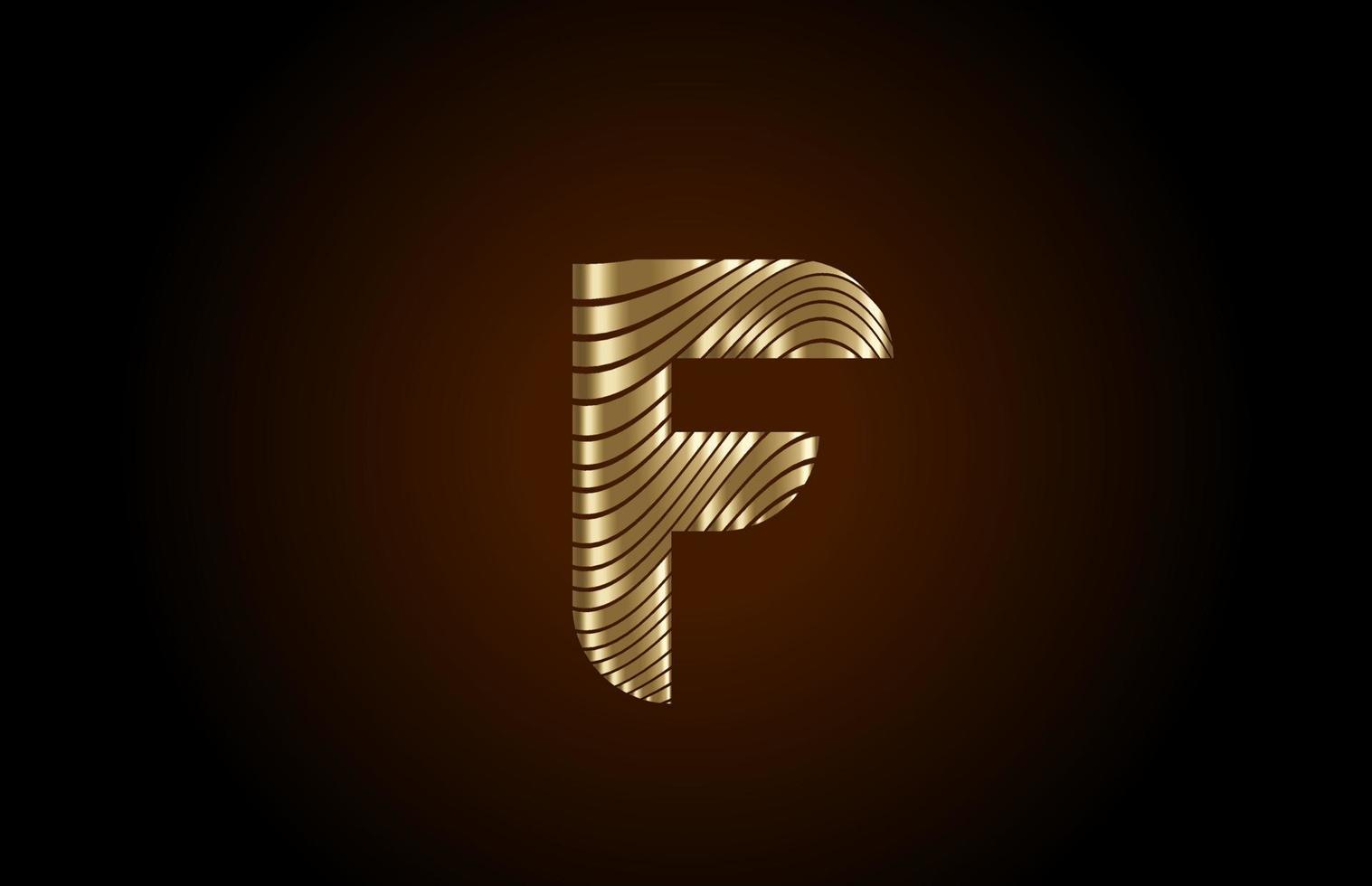 F yellow alphabet letter logo icon for company. Metallic gold line design for luxury identity vector