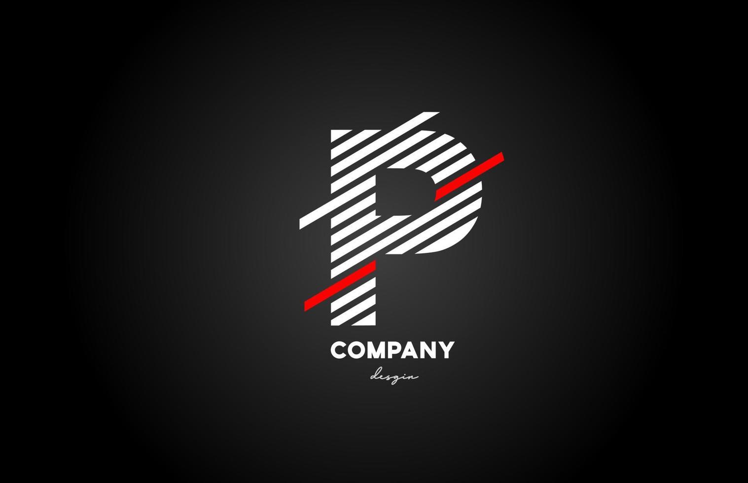 black white red P alphabet letter logo design icon for company and business vector