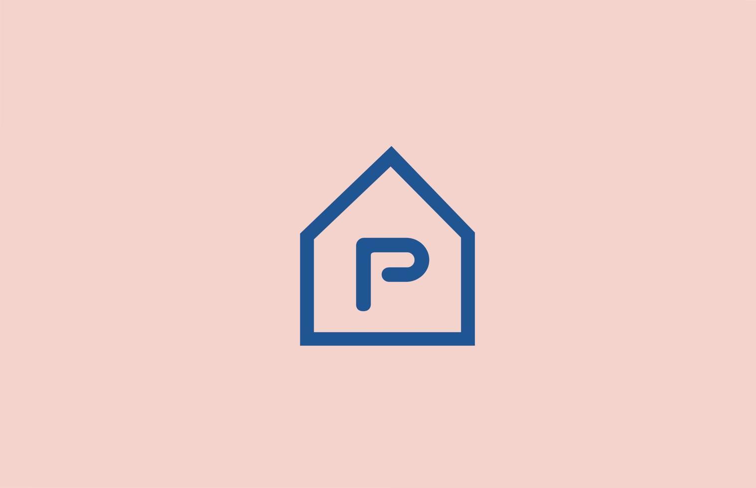 blue pink P alphabet letter logo icon for company and business with house design vector