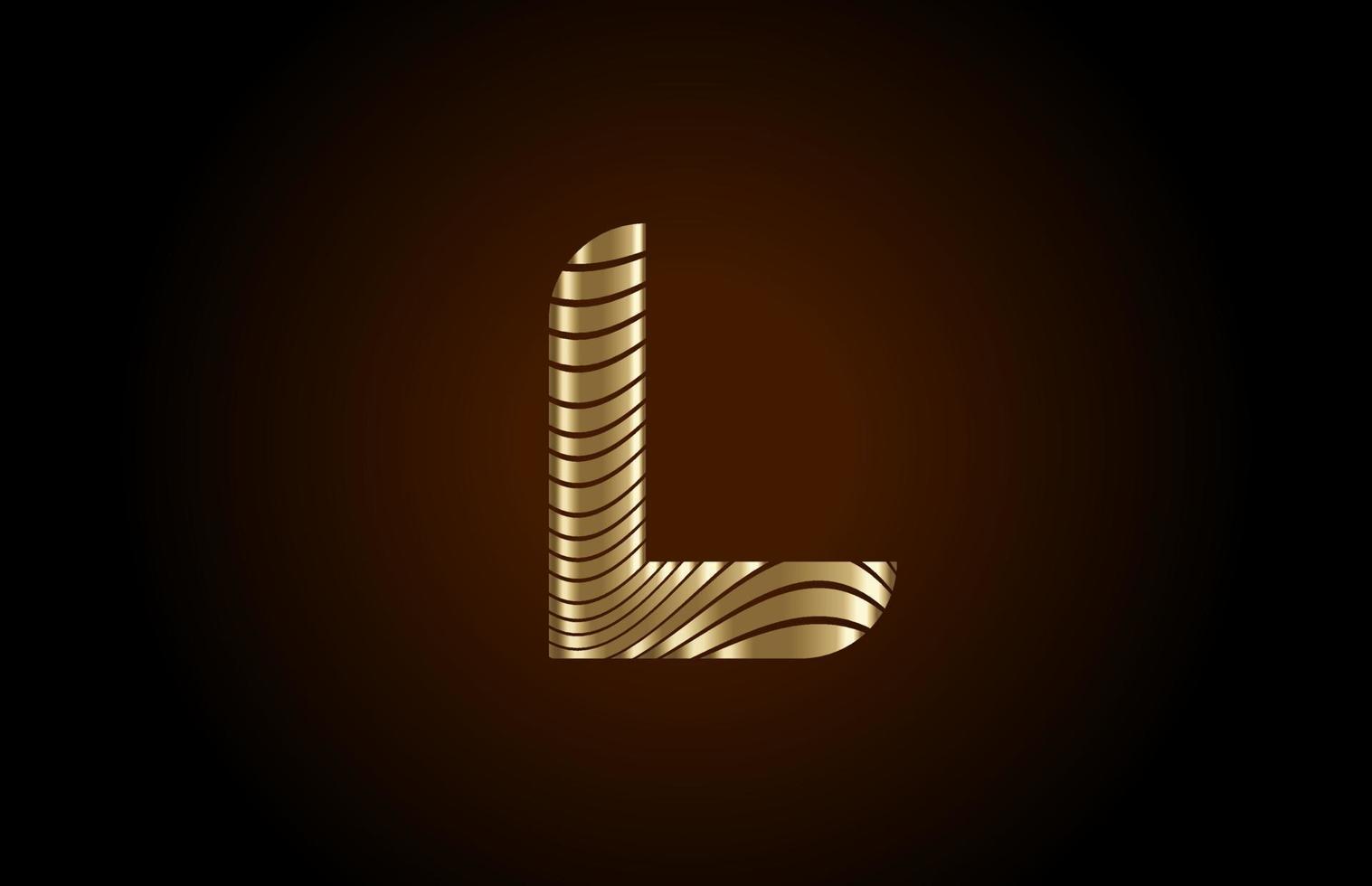 L yellow alphabet letter logo icon for company. Metallic gold line design for luxury identity vector