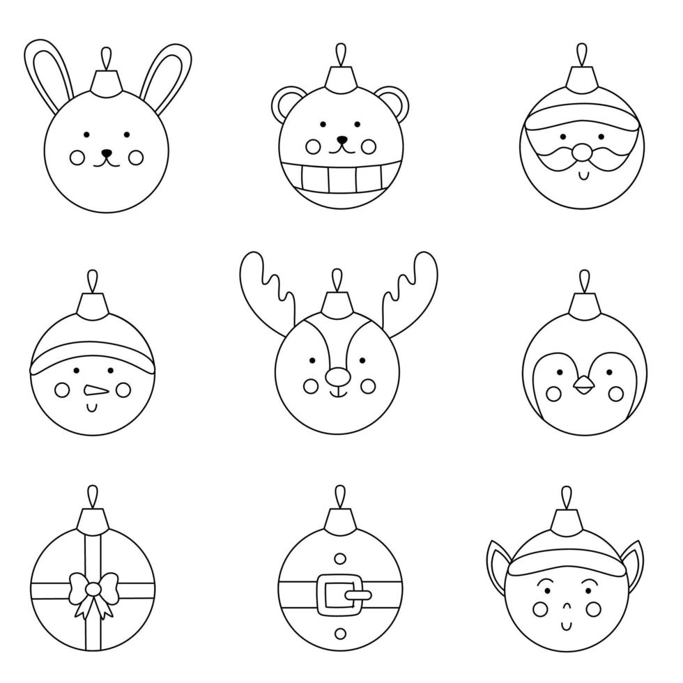 Collection of black and white vector Christmas balls.