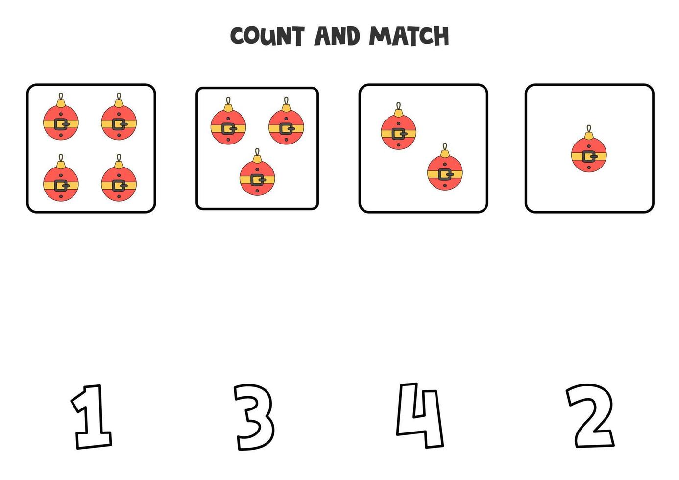 Counting game with Christmas balls. Math worksheet. vector