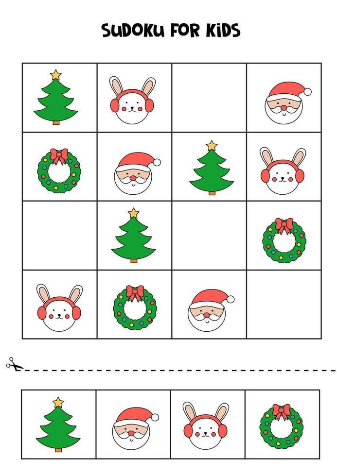 Sudoku game for kids with Christmas pictures. vector