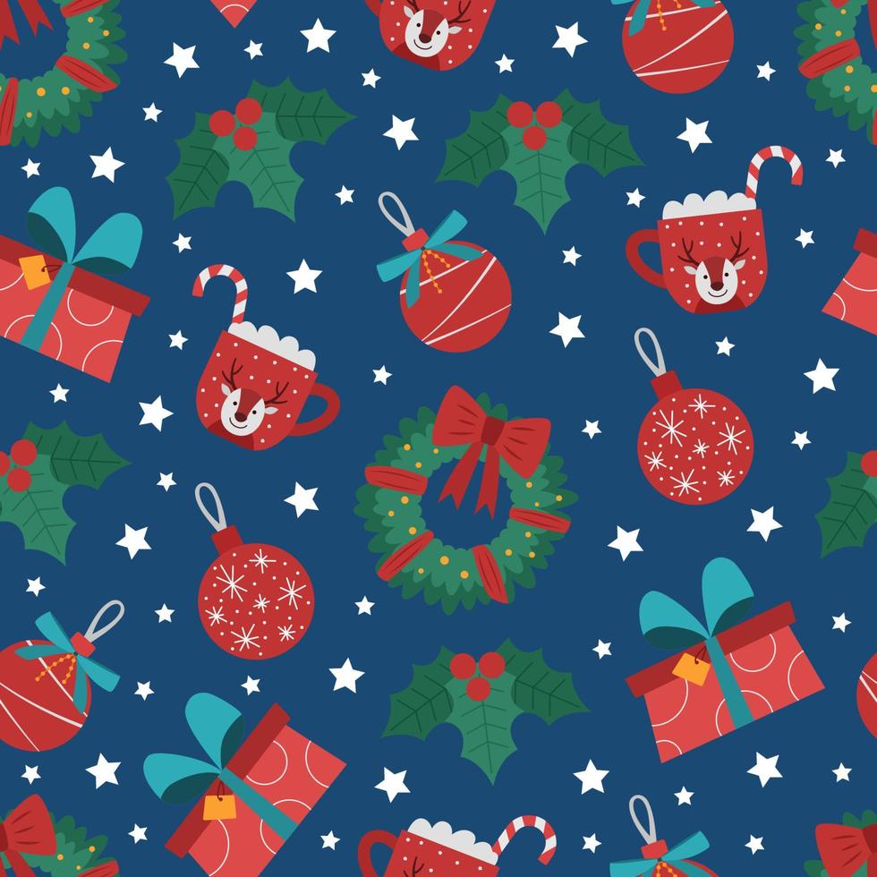 Seamless christmas pattern with decorations vector
