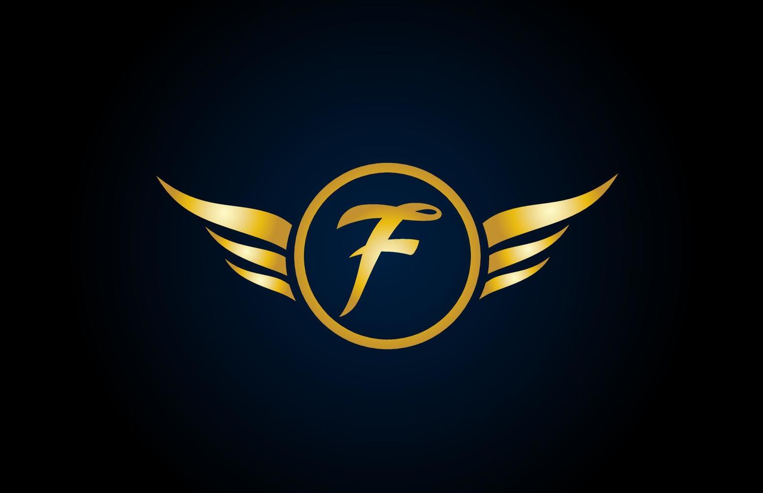 Oro dorado f ala alas alfabeto letra logo icono con un diseño elegante para empresa y negocio vector