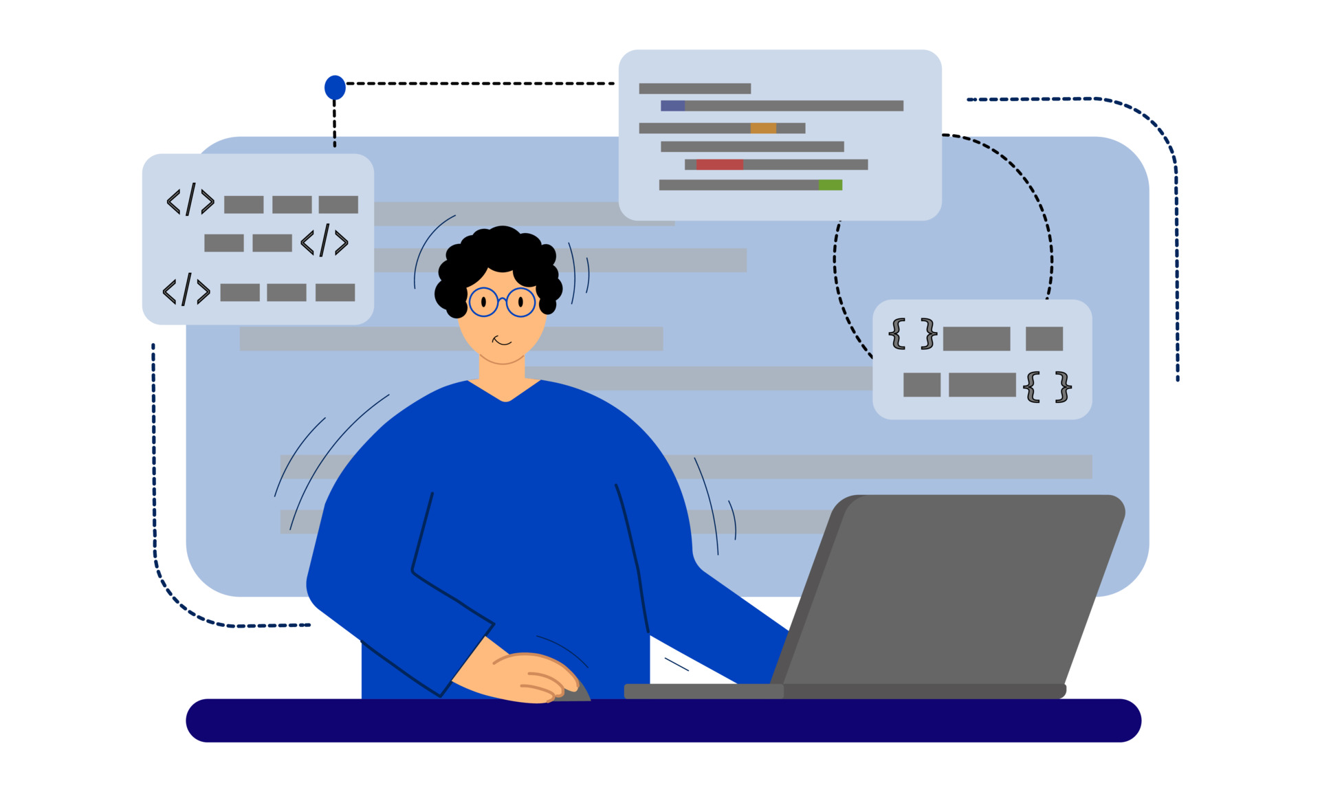 Male programmer. A person is working at a computer. 3694590 Vector Art ...