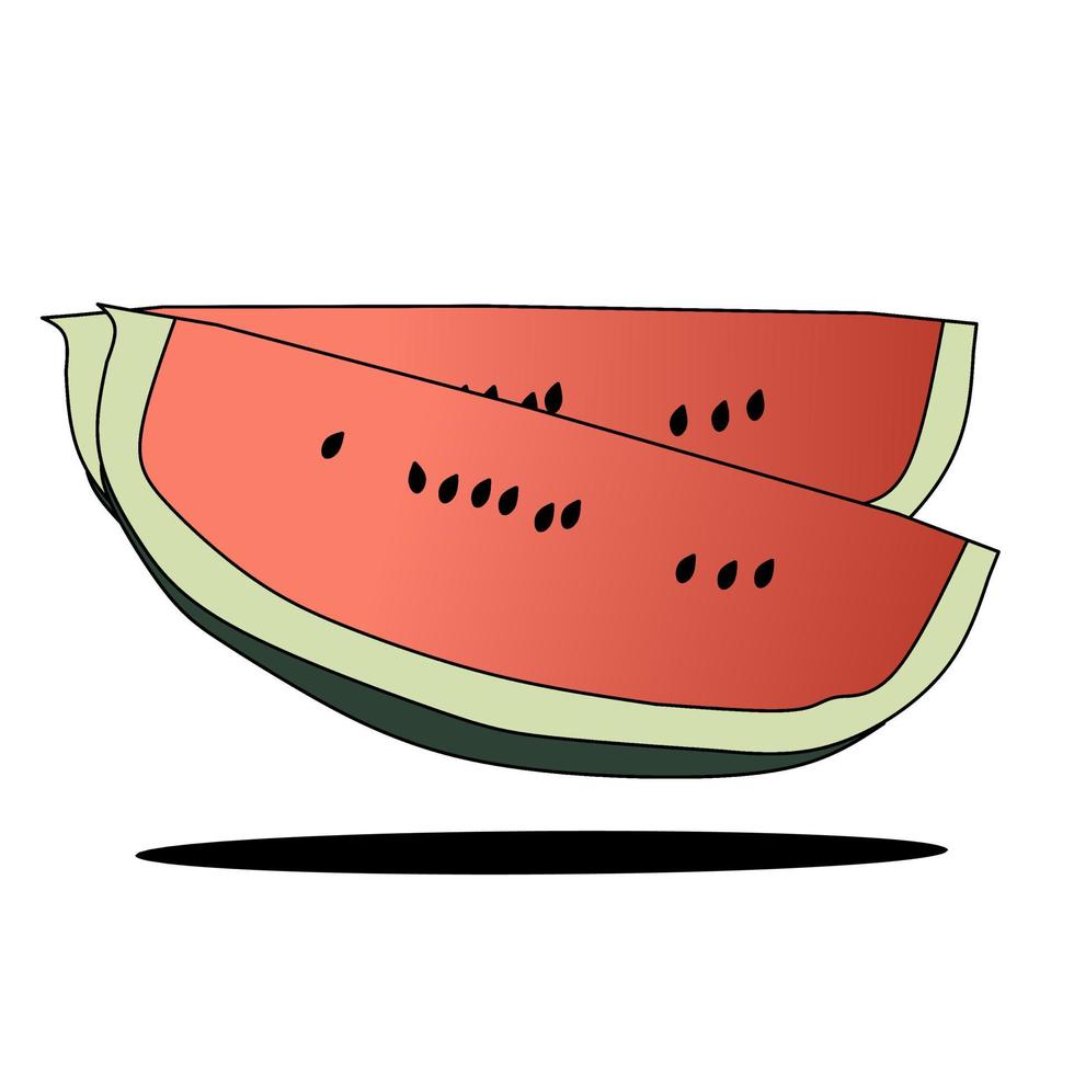 a vector image of a 2-slice watermelon with some of the seeds showing