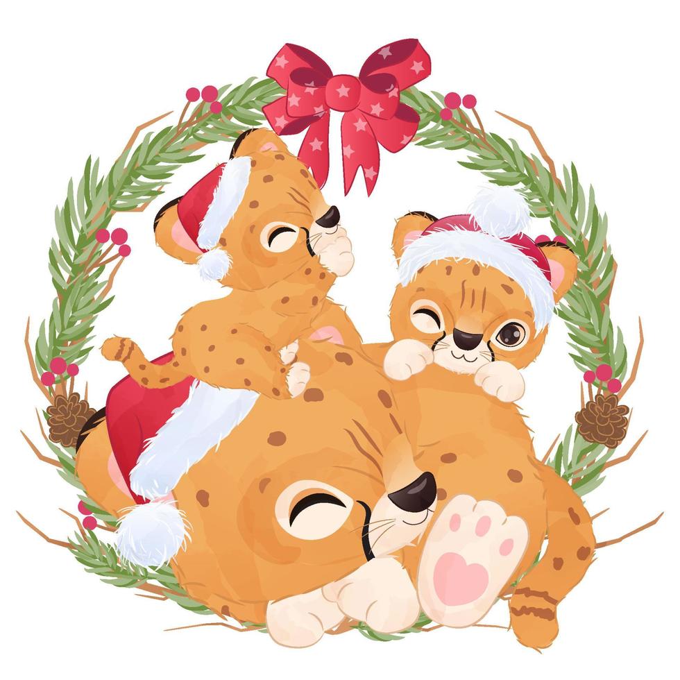 Cute cheetah mom and baby for christmas decoration vector