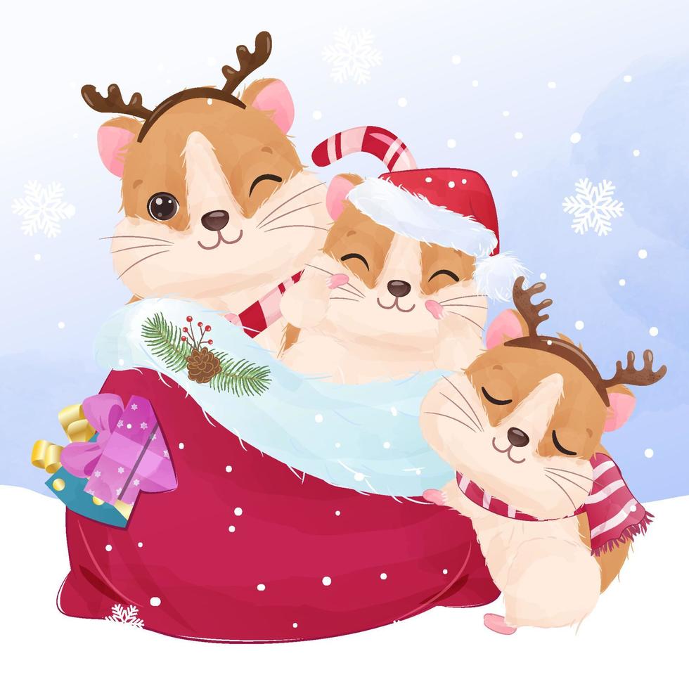 Adorable little hamsters for christmas decoration vector