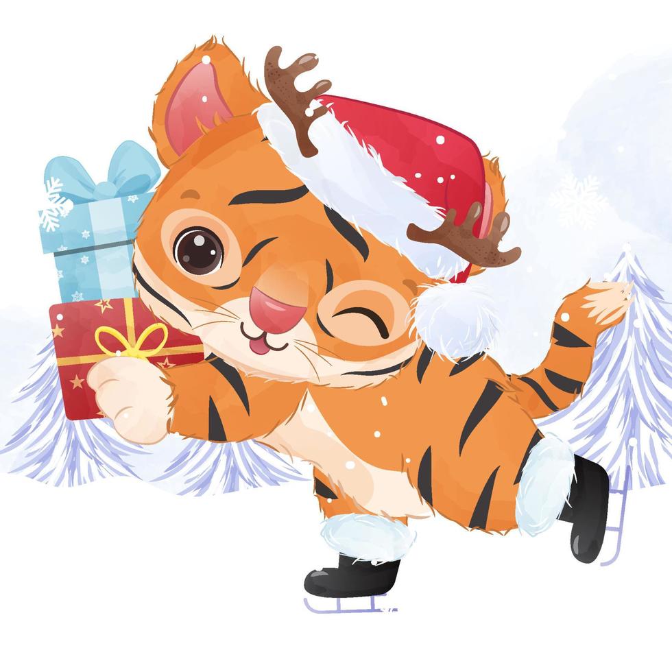 lindo tigre para decoración navideña vector